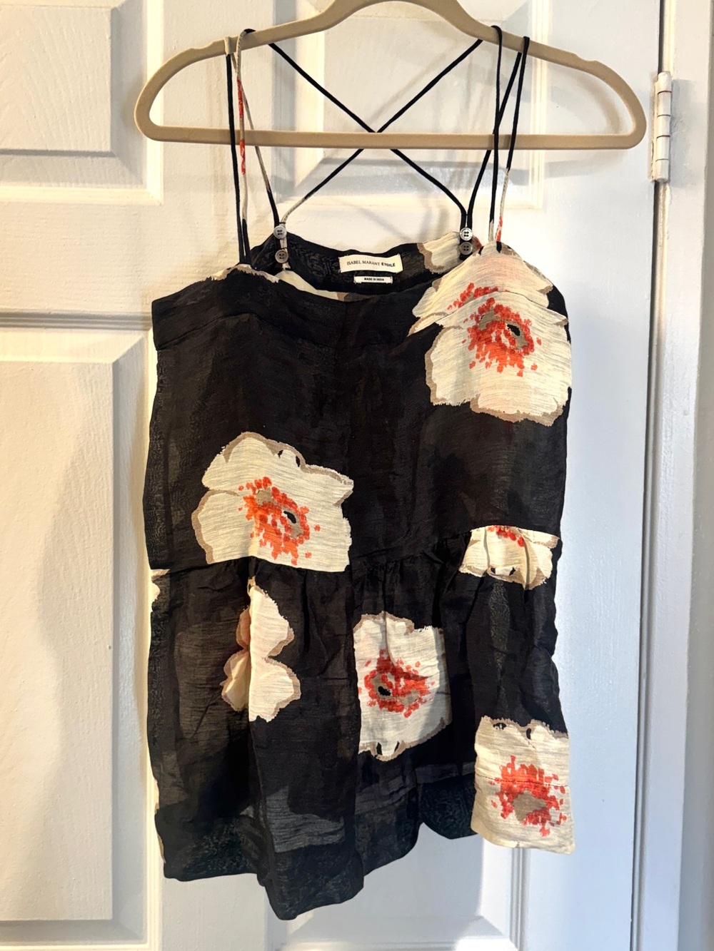 Isabel Marant Black Floral Spaghetti-Strap Camisole